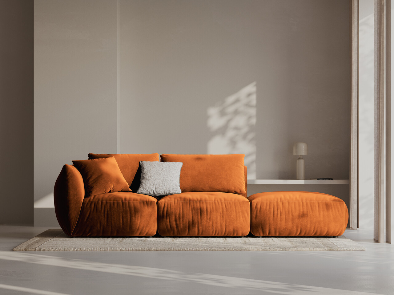 Canapea modulara 3 locuri cotiera dreapta, Chris-184, Micadoni Home, 315x100x80 cm, catifea, teracota - imagine 6